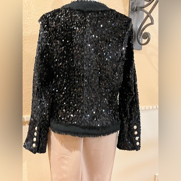 Nanette Lepore black sequin blazer / jacket, pearl buttons. Holiday outfit S NWT - Picture 5 of 15
